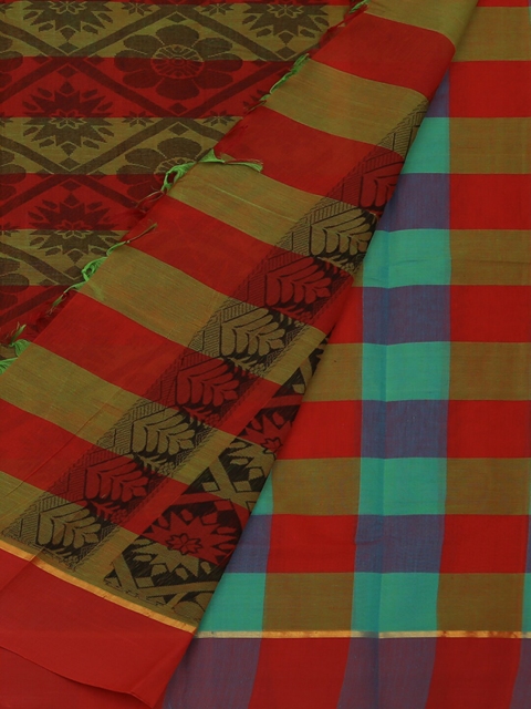 

Pothys Red & Turquoise Blue Pure Cotton Woven Design Saree