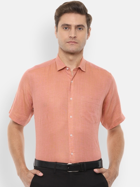 

Van Heusen Men Orange Regular Fit Solid Formal Pure Linen Shirt