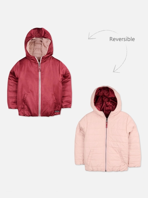 

Cherry Crumble Kids Peach & Maroon Solid Reversible Puffer Jacket