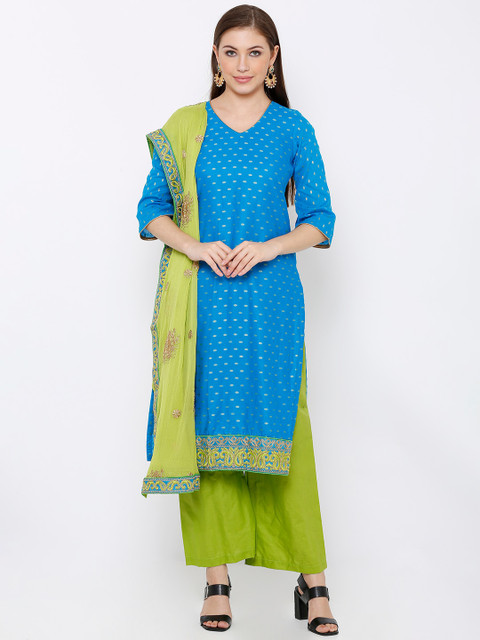 

SALWAR STUDIO Blue & Green Pure Cotton Unstitched Dress Material