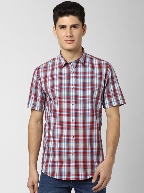 

Peter England Casuals Men Red & White Regular Fit Checked Casual Shirt