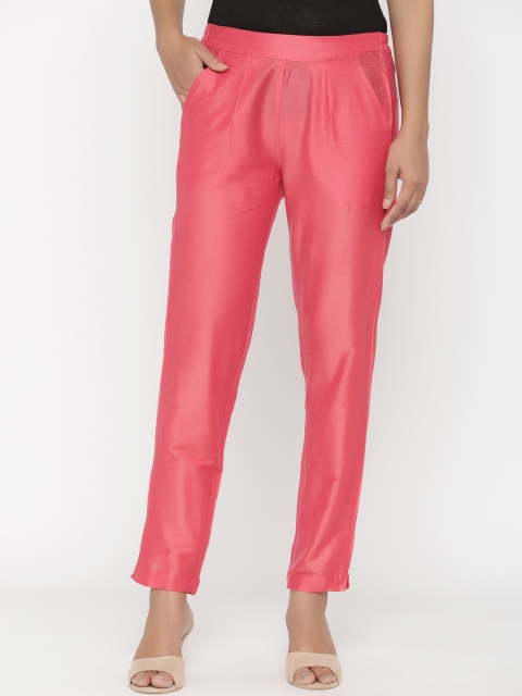 

RANGMAYEE Women Peach-Coloured Slim Fit Solid Cigarette Trousers
