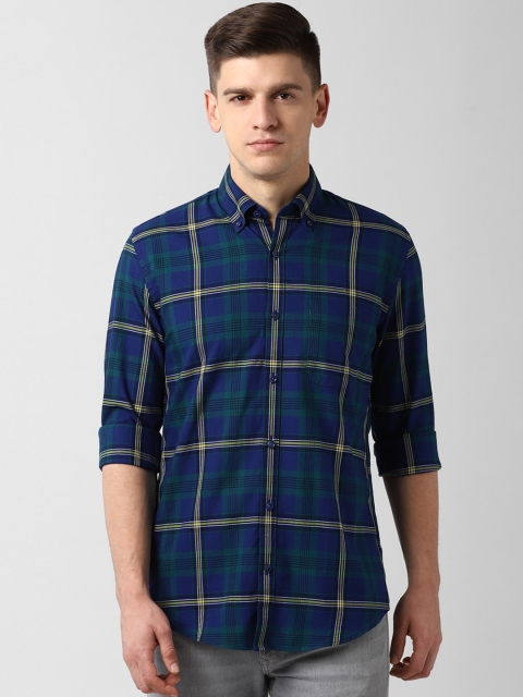 

Peter England Elite Men Navy Blue & Green Slim Fit Checked Casual Shirt