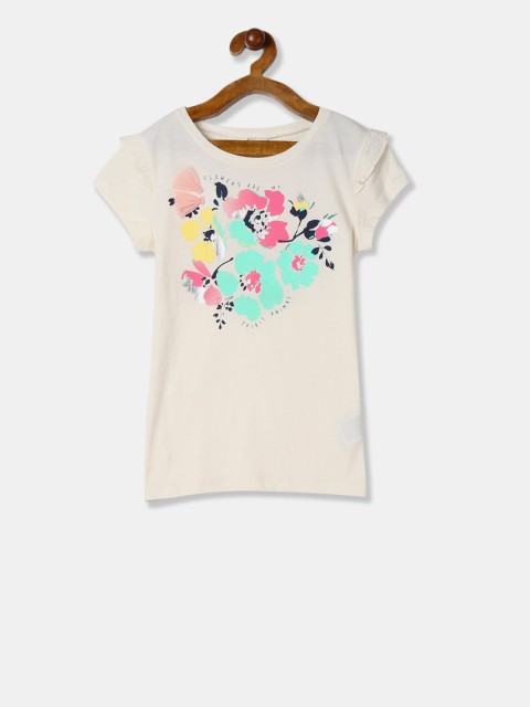 

GAP Girls White & Pink Embellished Ruffle Short Sleeve Tee