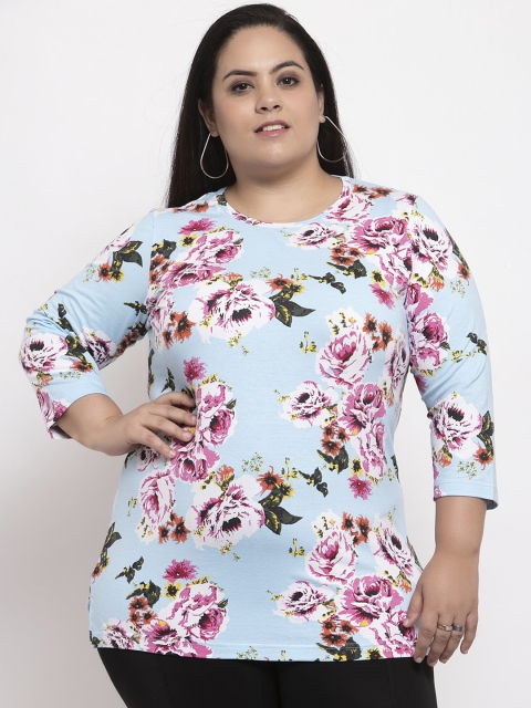 

plusS Women Blue Floral Printed Top