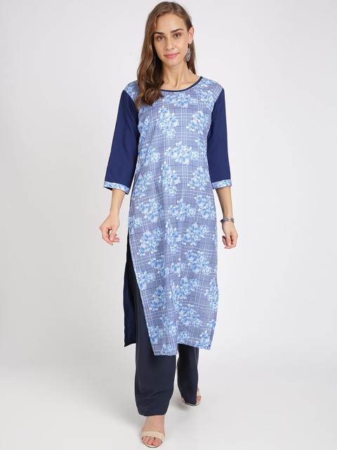 

Florence Women Blue & Off-White Printed Straight Kurta