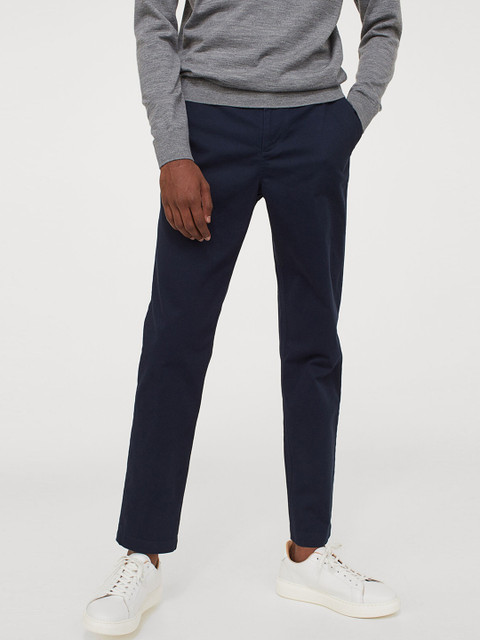 

H&M Men Blue Solid Cotton Chinos Slim Fit