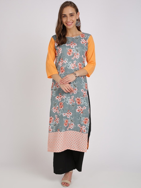 

Florence Women Orange & Grey Printed Straight Kurta
