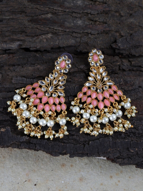 

Fabstreet Gold-Plated Peach-Coloured Handcrafted Contemporary Drop Earrings