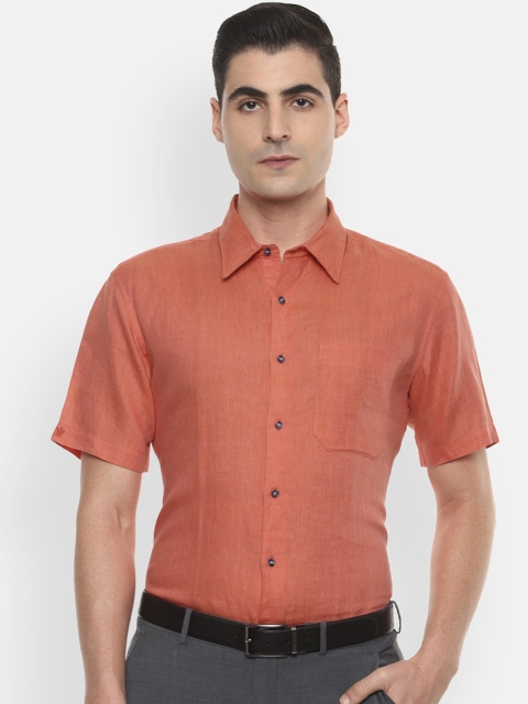 

Louis Philippe Men Orange Slim Fit Solid Formal Linen Shirt