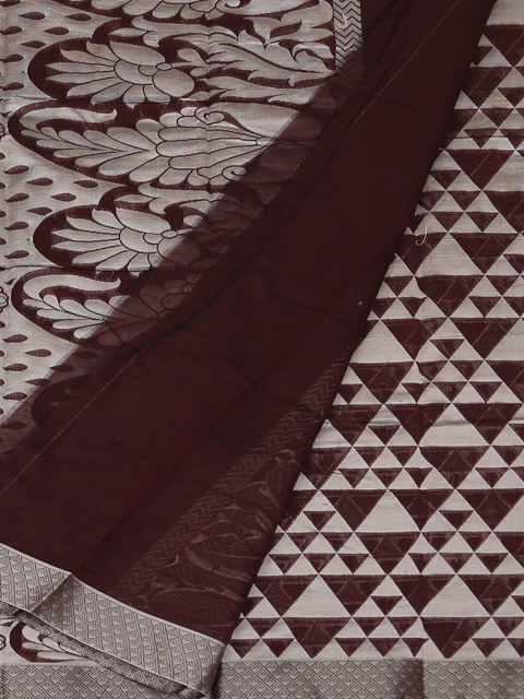 

Pothys Coffee Brown & Silver Silk Cotton Woven Design Saree