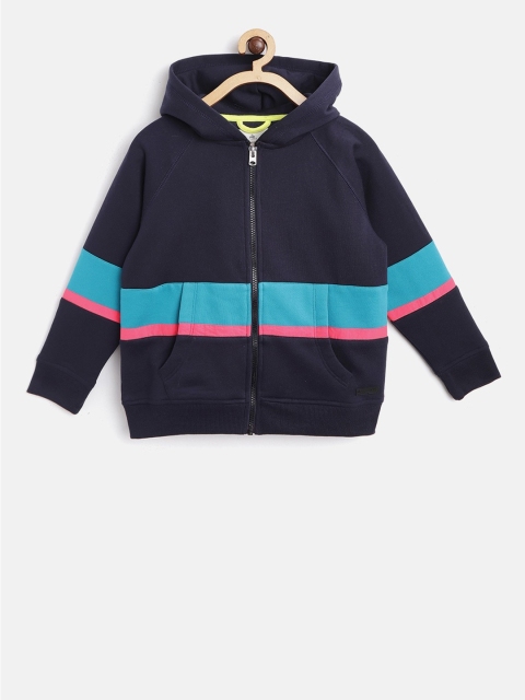

Cherry Crumble Boys Blue Colourblocked Hooded Sweatshirt