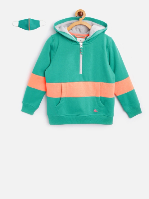 

Cherry Crumble Boys Green & Orange Colourblocked Hooded Sweatshirt with Mask