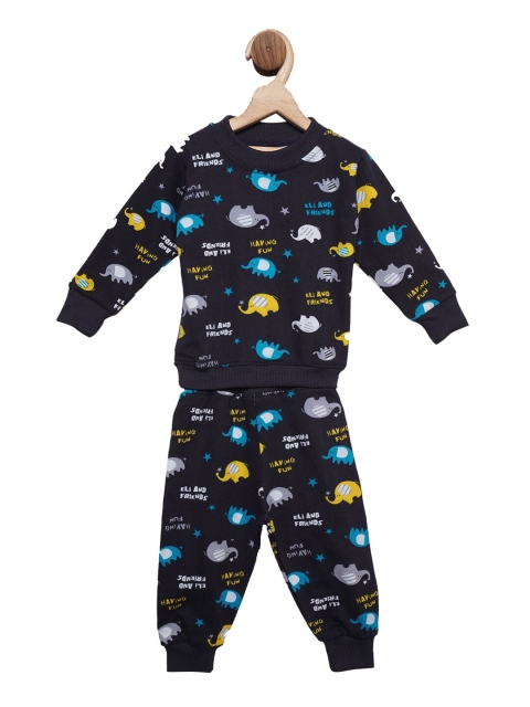 

YK Unisex Kids Black Printed T-shirt with Pyjamas