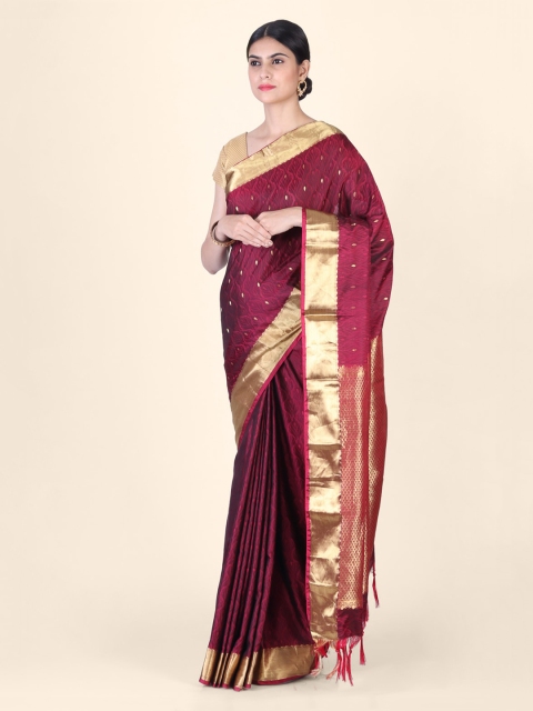 

Hastakala Maroon & Gold-Coloured Silk Blend Woven Design Saree
