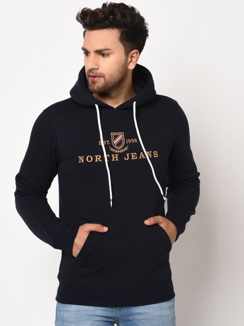 

98 Degree North Men Navy Blue Solid Hooded Sweatshirt
