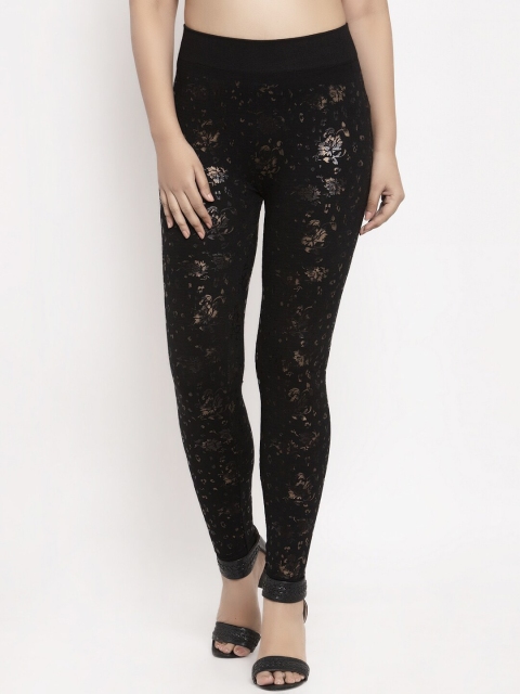 

KLOTTHE Women Black Printed Chruidar-Length Leggings