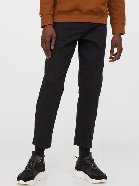 

H&M Men Black Solid Cropped Trousers Regular Fit