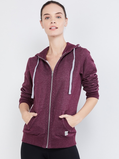max Women Purple Solid Hooded Sweatshirt
