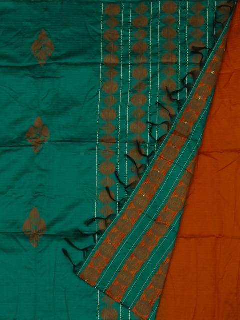 Pothys Green & Orange Jute Silk Woven Design Saree