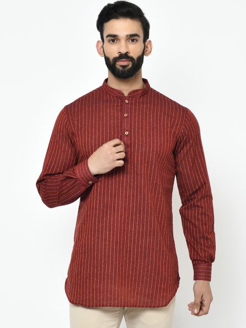 Vartah Men Maroon & Yellow Woven Design Straight Kurta
