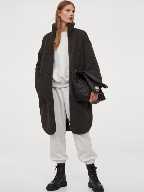 

H&M Women Black Faux Shearling Coat