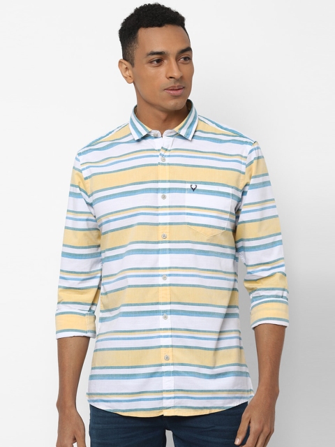 

Solly Jeans Co. Men White & Blue Regular Fit Striped Casual Shirt