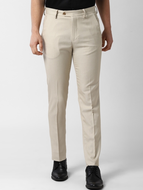 

Peter England Men Cream-Coloured Slim Fit Self Design Formal Trousers