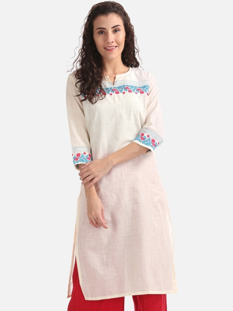 

Karigari Women Off-White Solid Straight Kurta