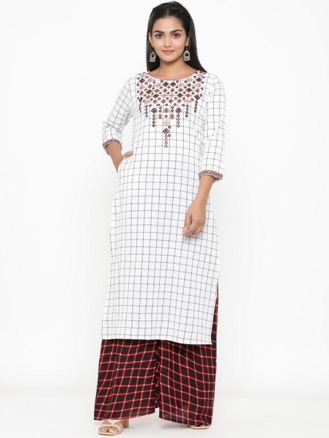 

RANGMAYEE Women White & Red Embroidered Kurta with Palazzos