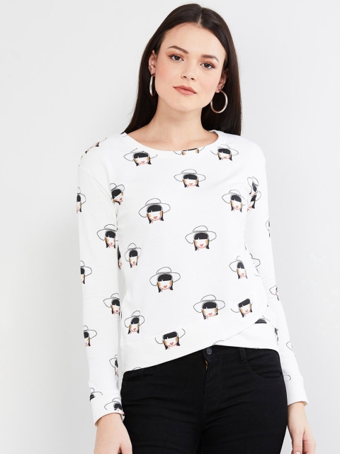 

max Women White Printed Sweatshirt