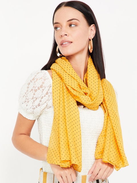 

Ginger by Lifestyle Women Mustard Yellow & Brown Polka Dot Printed Stole