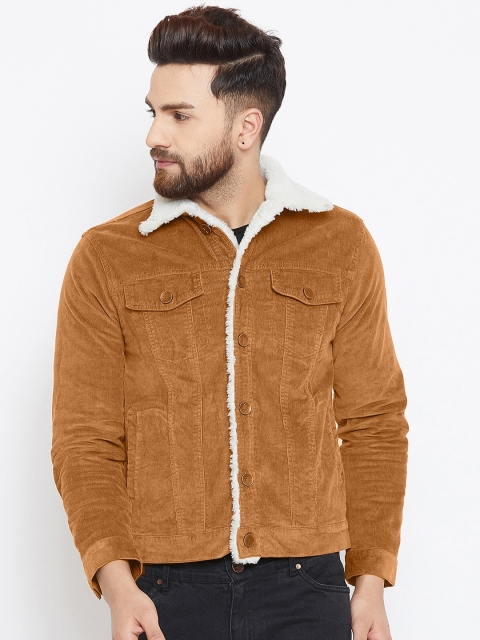 

FUGAZEE Men Tan Brown Solid Corduroy Denim Tailored Jacket