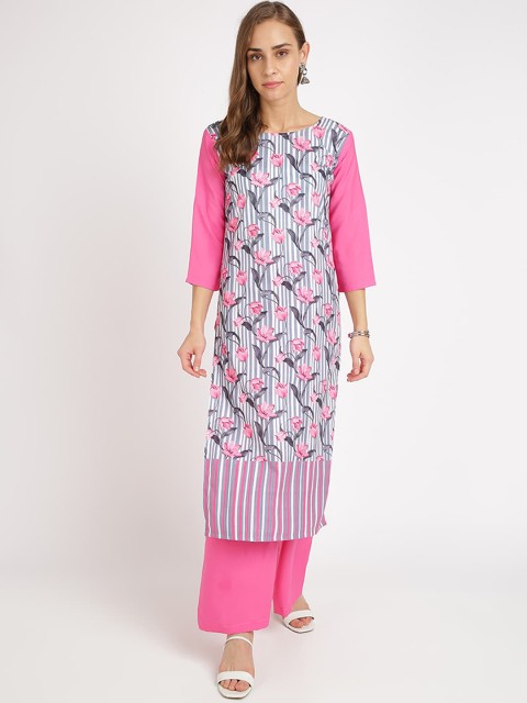 

Florence Women Pink Floral Printed Straight Kurta