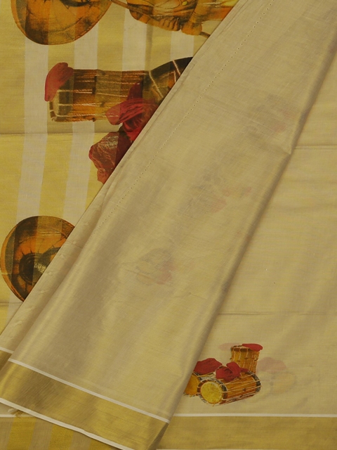 

Pothys Cream-Coloured Printed Pure Cotton Saree