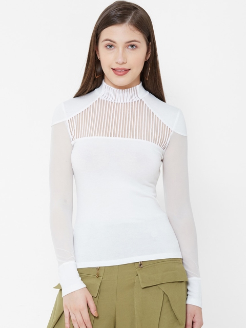 

bebe Women White Solid Top