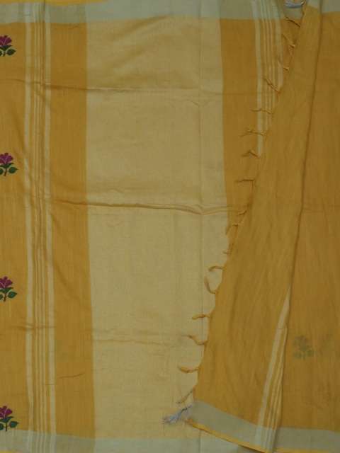 

Pothys Mustard Yellow Embroidered Linen Blend Saree