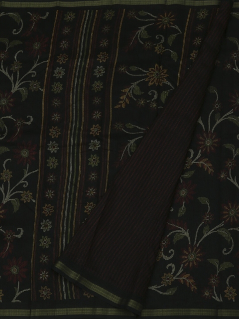 

Pothys Black & Green Jute Silk Printed Saree
