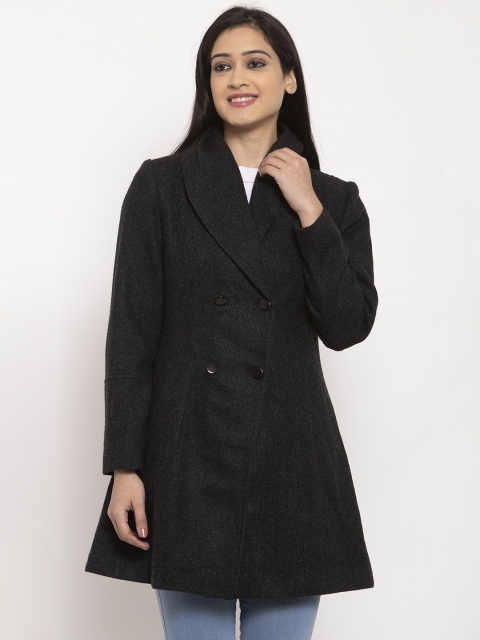 

Owncraft Women Charcoal-Grey Solid Double-Breasted Longline Overcoat
