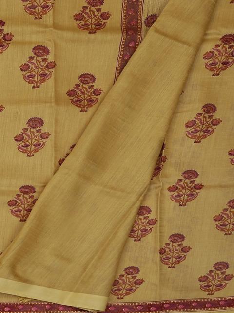 

Pothys Cream-Coloured Printed Jute Silk Saree
