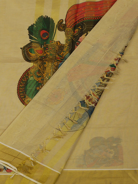 

Pothys Cream-Coloured Printed Pure Cotton Saree