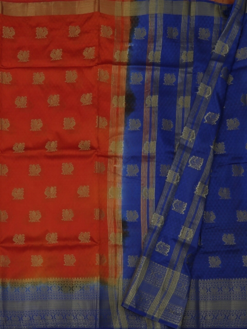 

Pothys Orange & Blue Jute Silk Woven Design Saree