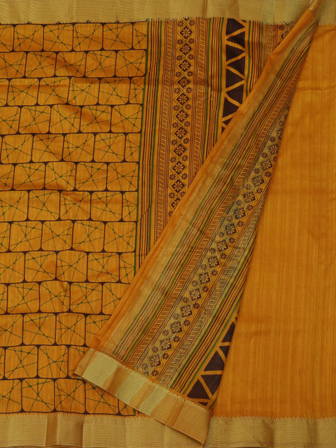 

Pothys Mustard Printed Jute Silk Saree