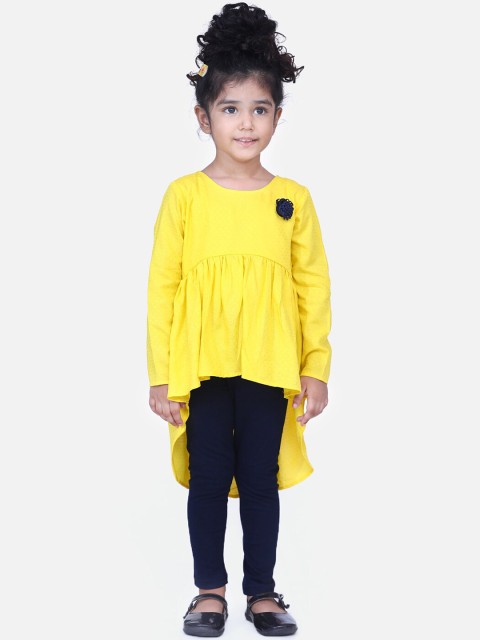 

AWW HUNNIE Girls Yellow & Blue Solid Tunic with Leggings