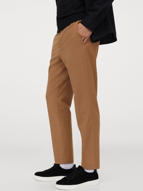 

H&M Men Beige Cropped Wool-Blend Trousers
