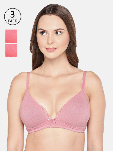 

Inner Sense Organic Cotton Antimicrobial Lace touch T-shirt Sustainable Bra(Pack of 3) ISB042, Pink