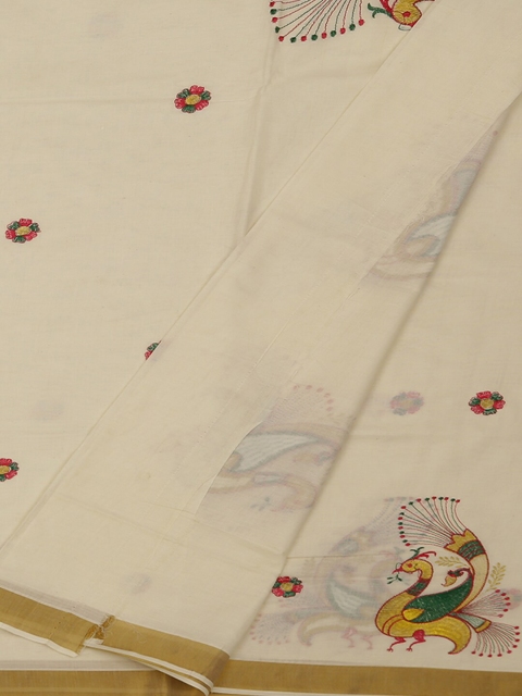 

Pothys Cream-Coloured Embroidered Pure Cotton Saree