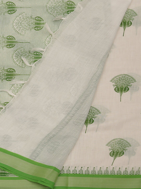 

Pothys White & Green Linen Blend Woven Design Saree
