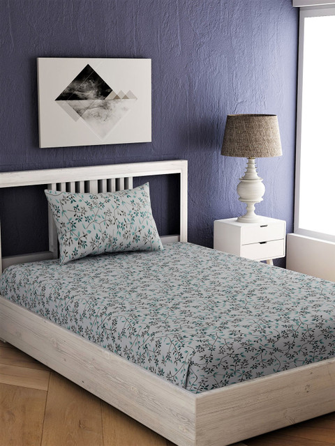 

EverHOME Blue Floral 144 TC Cotton 1 Single Bedsheet with 1 Pillow Covers
