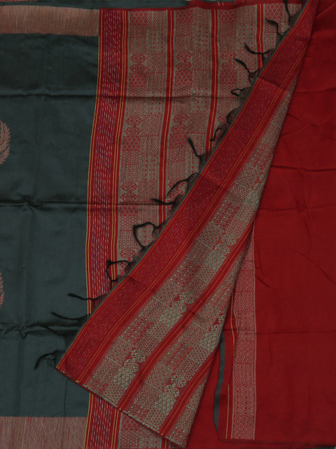 

Pothys Grey & Red Jute Silk Woven Design Saree